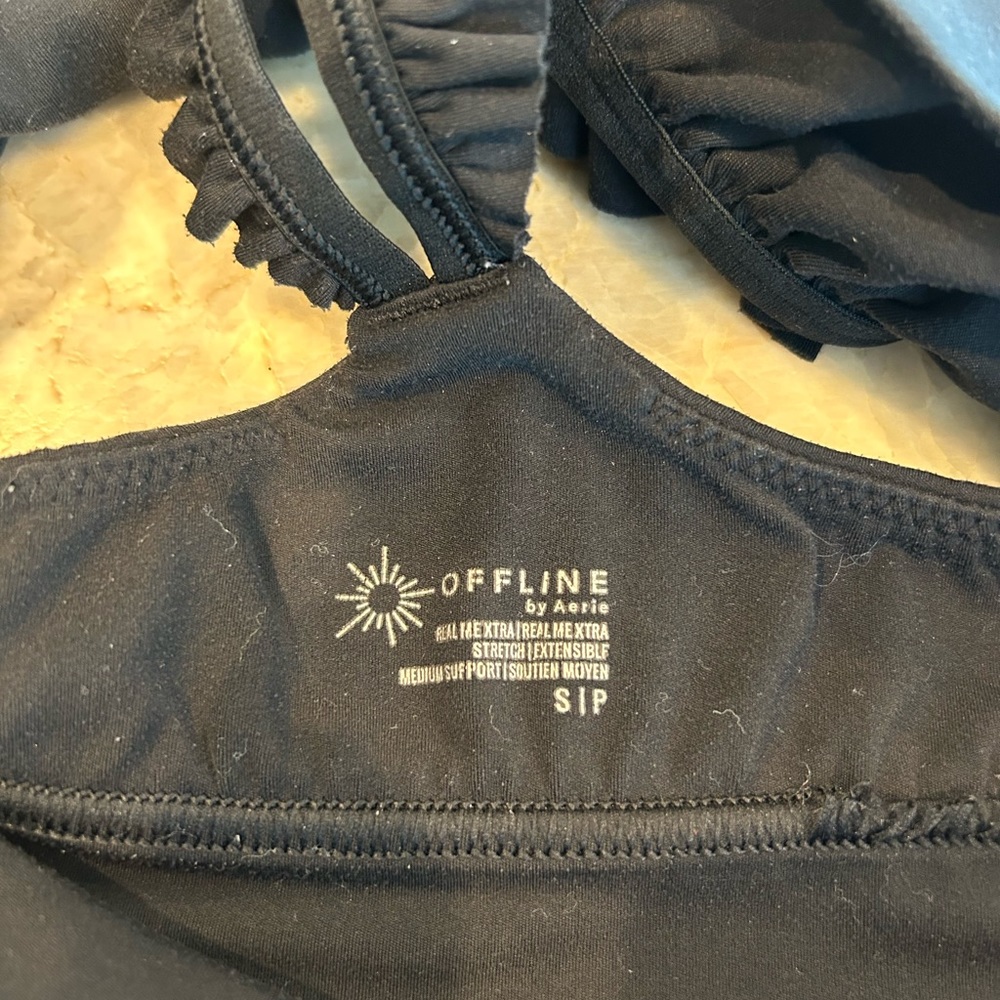 OFFLINE By Aerie Real Me Xtra Ruffle Sports Bra Small Black - Picture 5 of 5